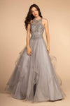 A-line Sweetheart Floor Length Natural Waistline Tulle Embroidered Back Zipper Tiered Illusion Sheer Jeweled Dress with a Brush/Sweep Train With Rhinestones