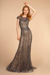 Lace Sheath Jeweled Neck Flared-Skirt Floor Length Natural Waistline Cap Sleeves Fitted Beaded Sheer Illusion Jeweled Sheath Dress/Evening Dress with a Brush/Sweep Train
