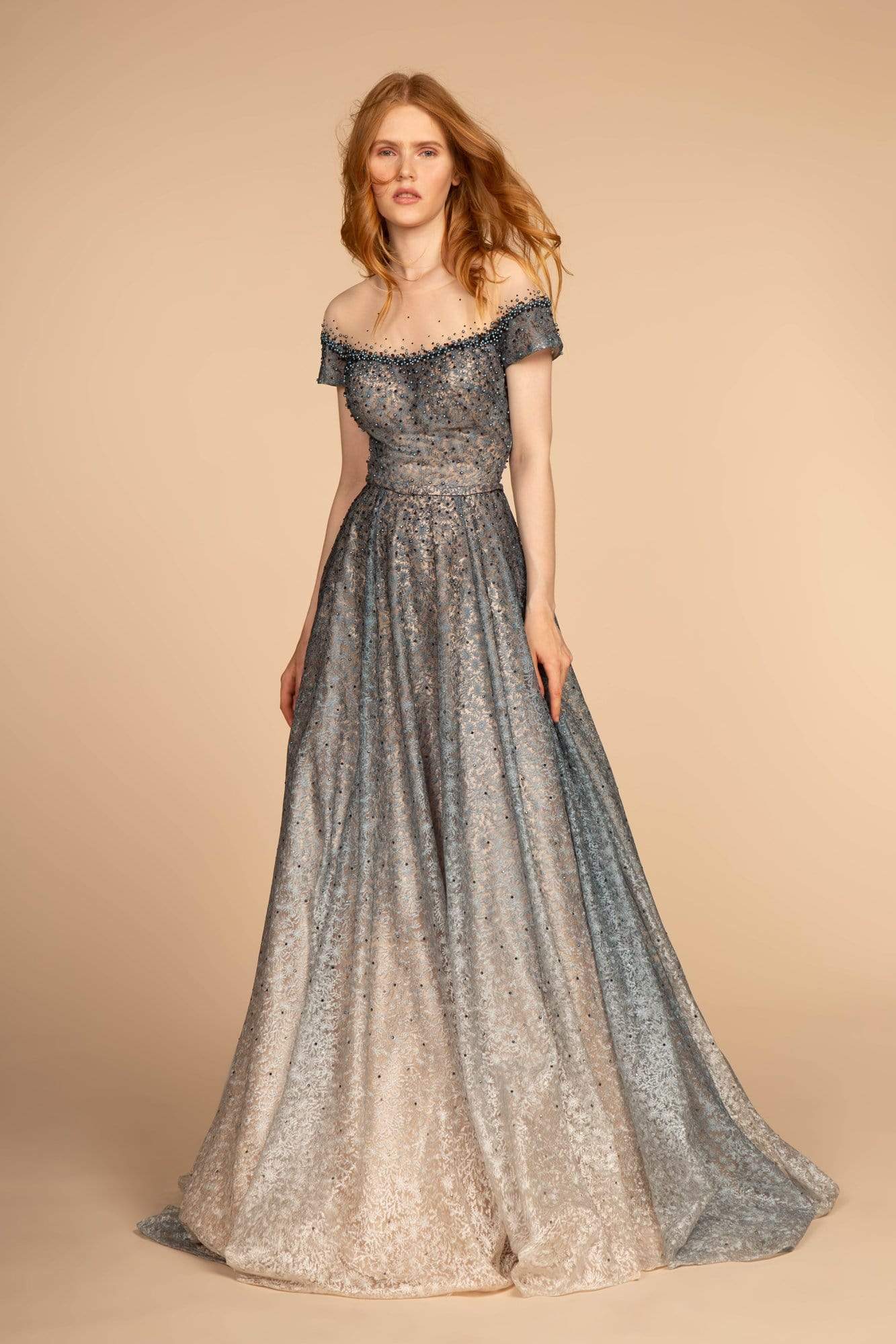 GLS by Gloria - GL2558 Two Tone Embellished Lace A-line Gown
