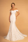 Fitted Button Closure Mesh Natural Waistline Lace Off the Shoulder Floor Length Mermaid Dress with a Brush/Sweep Train