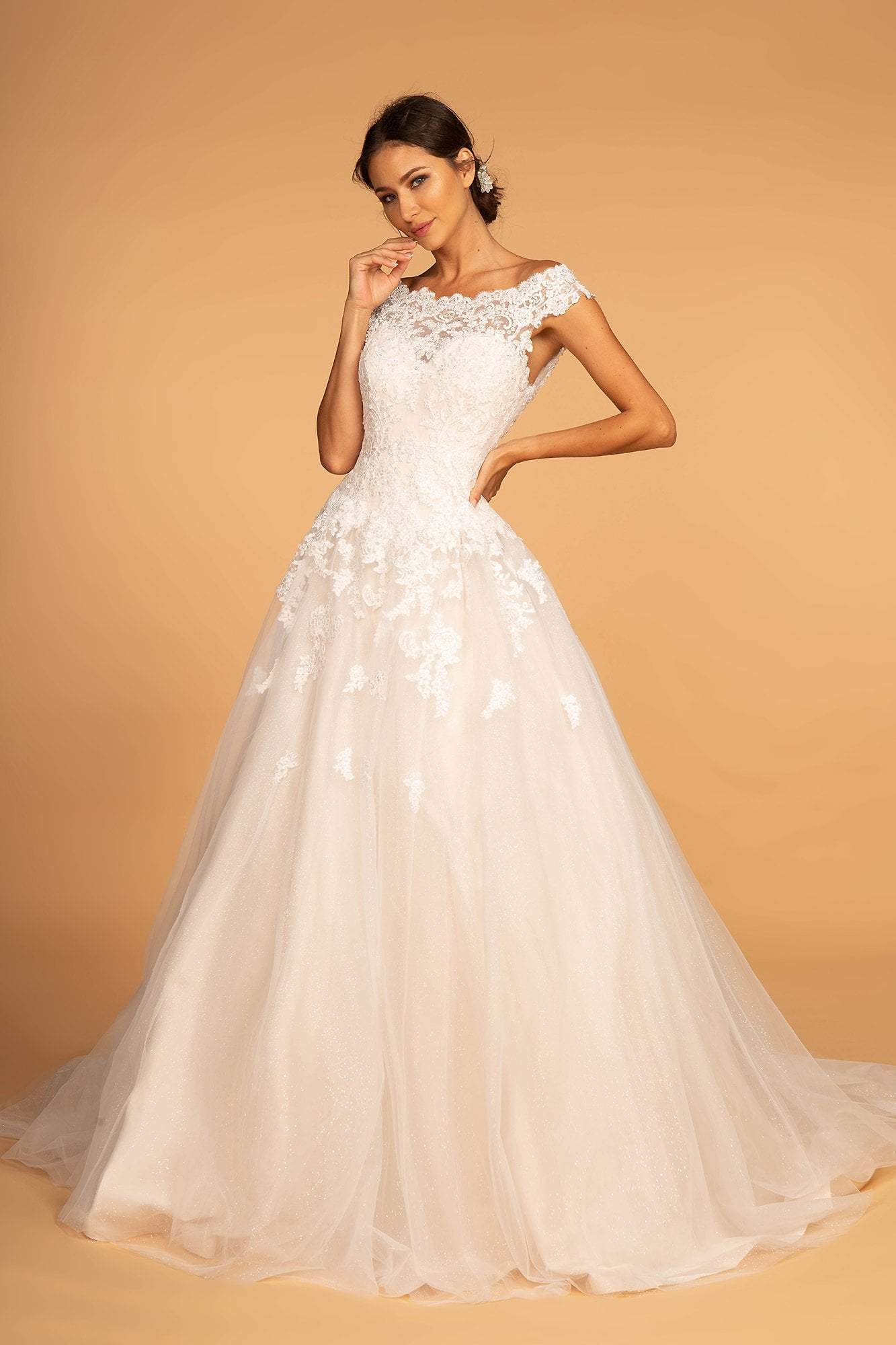 GLS by Gloria - GL2596 Scalloped Bateau Neck Lace Ballgown
