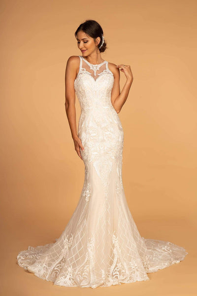 Sophisticated Halter Sweetheart Sleeveless Mermaid Embroidered Open-Back Glittering Natural Waistline Dress with a Brush/Sweep Train