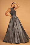 A-line Sleeveless Fitted Glittering Back Zipper Pleated Sheer Back Cutout Beaded Pocketed Floor Length Natural Waistline High-Neck Sweetheart Evening Dress/Prom Dress with a Brush/Sweep Train