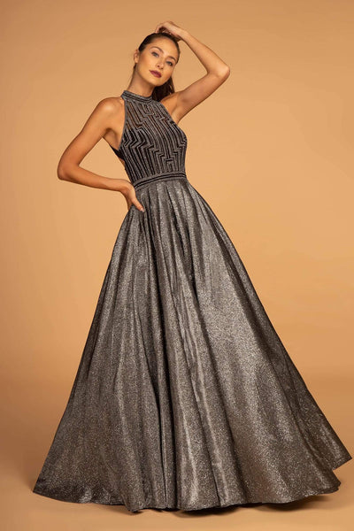 A-line Floor Length Natural Waistline Fitted Glittering Cutout Pocketed Pleated Back Zipper Sheer Back Beaded High-Neck Sweetheart Sleeveless Evening Dress/Prom Dress with a Brush/Sweep Train