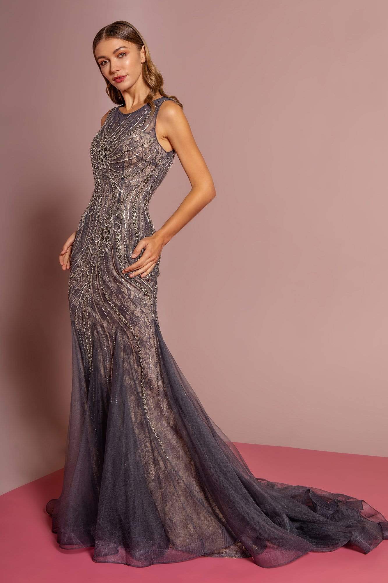 GLS by Gloria - GL2684 Embellished Lace Mermaid Dress With Train
