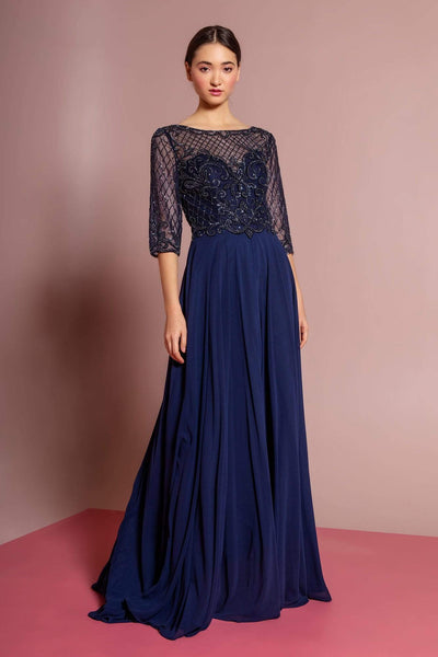 A-line 3/4 Sleeves Bateau Neck Sweetheart Floor Length Fall Natural Waistline Sheer Illusion Sequined V Back Pleated Back Zipper Evening Dress/Mother-of-the-Bride Dress with a Brush/Sweep Train