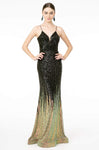 Sexy V-neck Mesh Fitted Open-Back Illusion Sequined Back Zipper Sleeveless Spaghetti Strap Natural Waistline Mermaid Dress