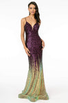 Sexy V-neck Sleeveless Spaghetti Strap Mermaid Natural Waistline Fitted Mesh Open-Back Sequined Illusion Back Zipper Dress