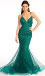 Sexy Sophisticated V-neck Mermaid Mesh Open-Back Hidden Back Zipper Sequined Beaded Applique Natural Waistline Sleeveless Spaghetti Strap Evening Dress/Bridesmaid Dress with a Court Train