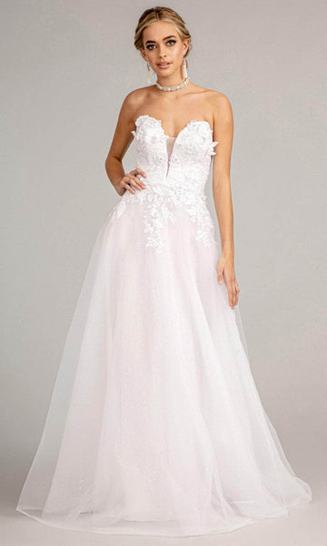 A-line Strapless Open-Back Back Zipper Mesh Glittering Illusion Sweetheart Lace Corset Natural Waistline Wedding Dress