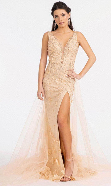 A-line V-neck Mesh Applique V Back Fitted Back Zipper Slit Tulle Floral Print Natural Waistline Plunging Neck Sleeveless Floor Length Bridesmaid Dress/Prom Dress with a Brush/Sweep Train With Rhinesto