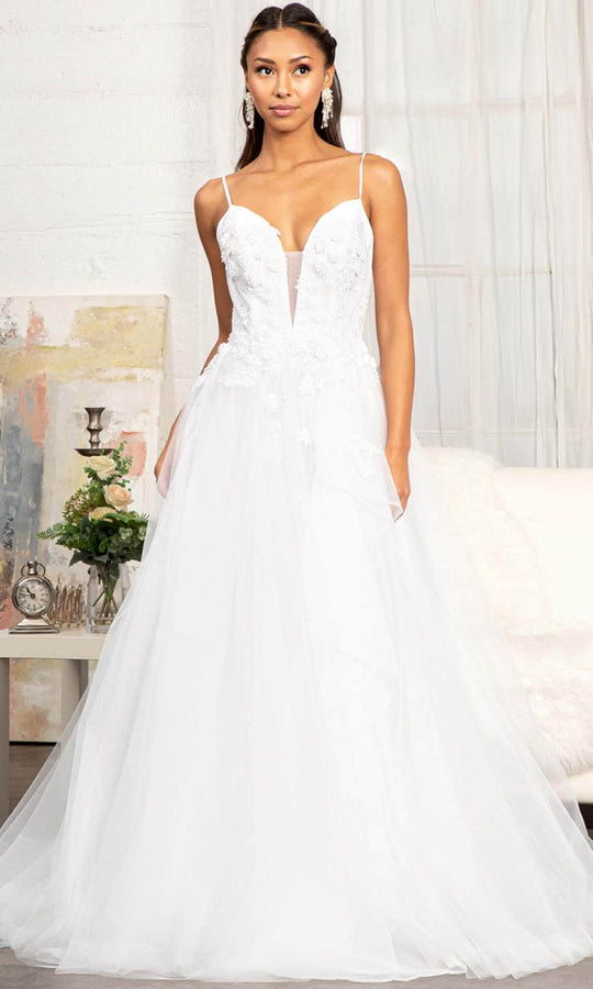 Floral Tulle A-Line Spaghetti Straps Wedding Dress TY15 – Sparkly Gowns