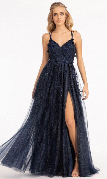 A-line V-neck Glittering Sequined Slit Lace-Up Mesh Embroidered Cutout Applique Sleeveless Spaghetti Strap Natural Waistline Bandeau Neck Floral Print Lace Floor Length Bridesmaid Dress/Prom Dress
