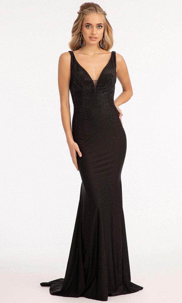 Sexy V-neck Mermaid Plunging Neck Sleeveless Back Zipper Open-Back Mesh Stretchy Gathered Beaded V Back Fitted Natural Waistline Jersey Dress with a Brush/Sweep Train