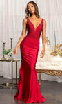 Sexy V-neck Beaded Fitted Gathered Back Zipper Stretchy Open-Back V Back Mesh Jersey Mermaid Natural Waistline Plunging Neck Sleeveless Dress with a Brush/Sweep Train