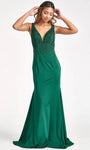 Sexy V-neck Mermaid Jersey Fitted Open-Back Back Zipper V Back Gathered Stretchy Mesh Beaded Plunging Neck Natural Waistline Sleeveless Dress with a Brush/Sweep Train