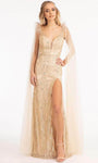 V-neck Natural Waistline Sheath Sleeveless Glittering Slit Beaded Mesh Draped Back Zipper Sheath Dress/Evening Dress with a Brush/Sweep Train With a Sash