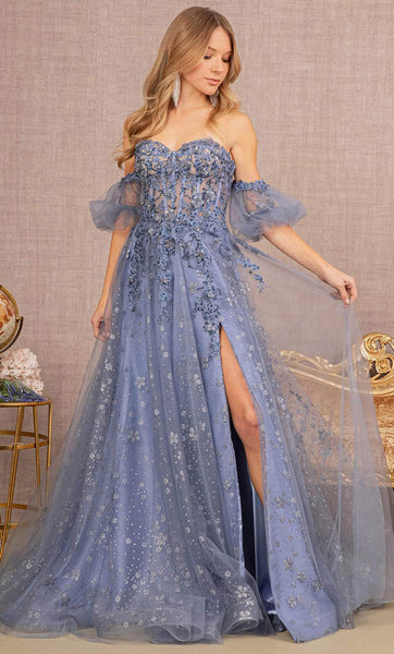 A-line Strapless Corset Natural Waistline Sweetheart Floor Length Short Applique Slit Lace-Up Beaded Embroidered Sheer Mesh Self Tie Floral Print Puff Sleeves Sleeves Prom Dress with a Brush/Sweep Tra