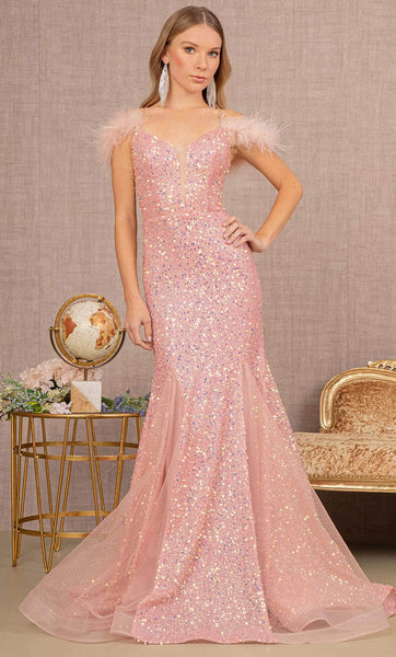 V-neck Spaghetti Strap Crepe Natural Waistline Sequined Sheer Wrap Lace-Up Open-Back Glittering Plunging Neck Mermaid Prom Dress with a Brush/Sweep Train