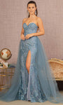 Strapless Sweetheart Natural Waistline Sheath Mesh Slit Glittering Lace-Up Jeweled Tulle Sheath Dress/Evening Dress