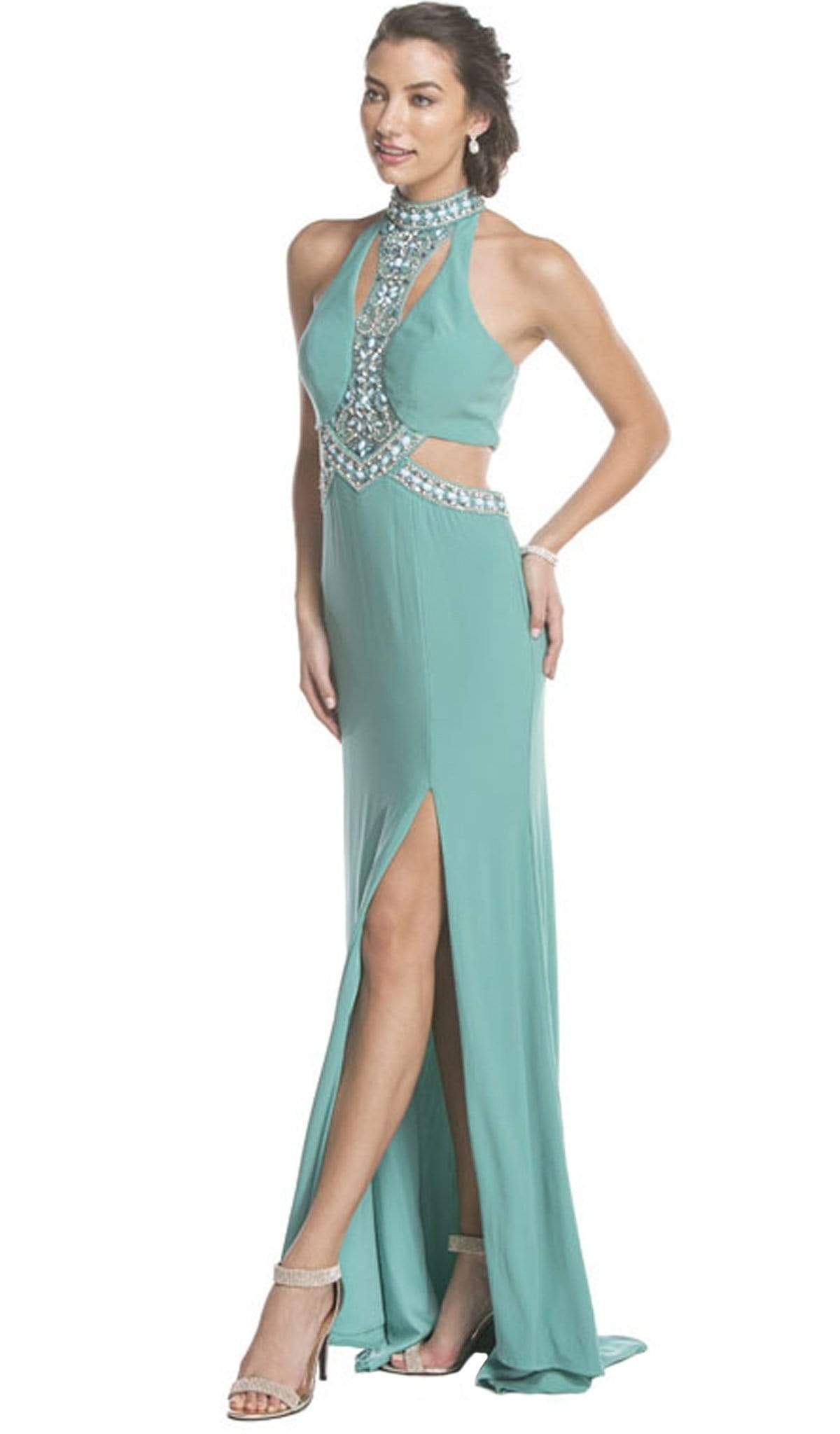 Aspeed Design - High Halter Cutouts Evening Dress
