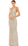 Sophisticated V-neck Sheath Open-Back Sequined Back Zipper Ruched Halter Plunging Neck Floor Length Sleeveless Natural Waistline Sheath Dress/Evening Dress/Pageant Dress