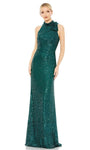 Halter Sequined Fitted Back Zipper Racerback Natural Waistline Floor Length Sheath Sheath Dress With a Bow(s)