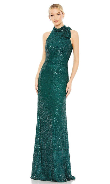 Floor Length Sheath Halter Natural Waistline Fitted Sequined Back Zipper Racerback Sheath Dress With a Bow(s)