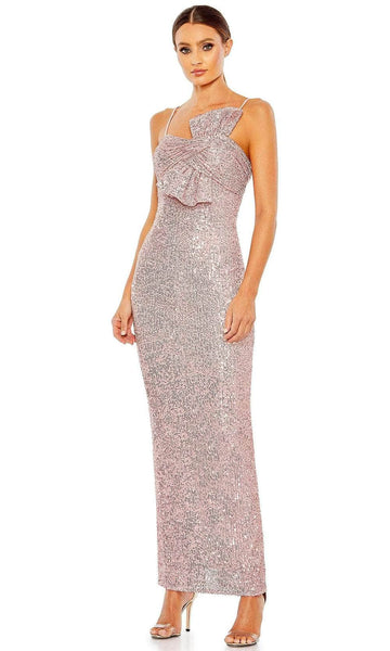 Sexy Sophisticated Ruched Wrap Sequined Slit Back Zipper Mesh Sleeveless Polyester Floor Length Straight Neck Sheath Natural Waistline Sheath Dress With a Bow(s)