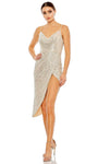 Polyester Cocktail High-Low-Hem Tea Length Sleeveless Spaghetti Strap Natural Waistline Back Zipper V Back Slit Asymmetric Sequined Open-Back Sheath Cowl Neck Plunging Neck Sheath Dress