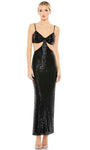 V-neck Open-Back Fitted Slit Mesh Back Zipper Sequined Cutout Sheath Natural Waistline Sleeveless Spaghetti Strap Floor Length Sheath Dress/Evening Dress