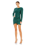 Jeweled Neck Ruched Cutout Draped Sequined Back Zipper Fitted Long Sleeves Cocktail Above the Knee Sheath Natural Waistline Sheath Dress