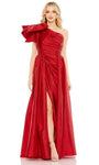 A-line Polyester Sleeveless Ruched Goddess Slit Asymmetric Dress with a Brush/Sweep Train With a Bow(s) by Ieena Duggal