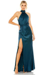 Sexy Sleeveless Floor Length Natural Waistline Sheath Halter Slit Ruched Fitted Cutout Back Zipper Sheath Dress/Prom Dress