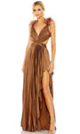 Sexy A-line V-neck Fit-and-Flare Slit Open-Back Fitted Accordion Pleated Cutout Floor Length Natural Waistline Cap Sleeves Sleeveless Plunging Neck Evening Dress with a Brush/Sweep Train