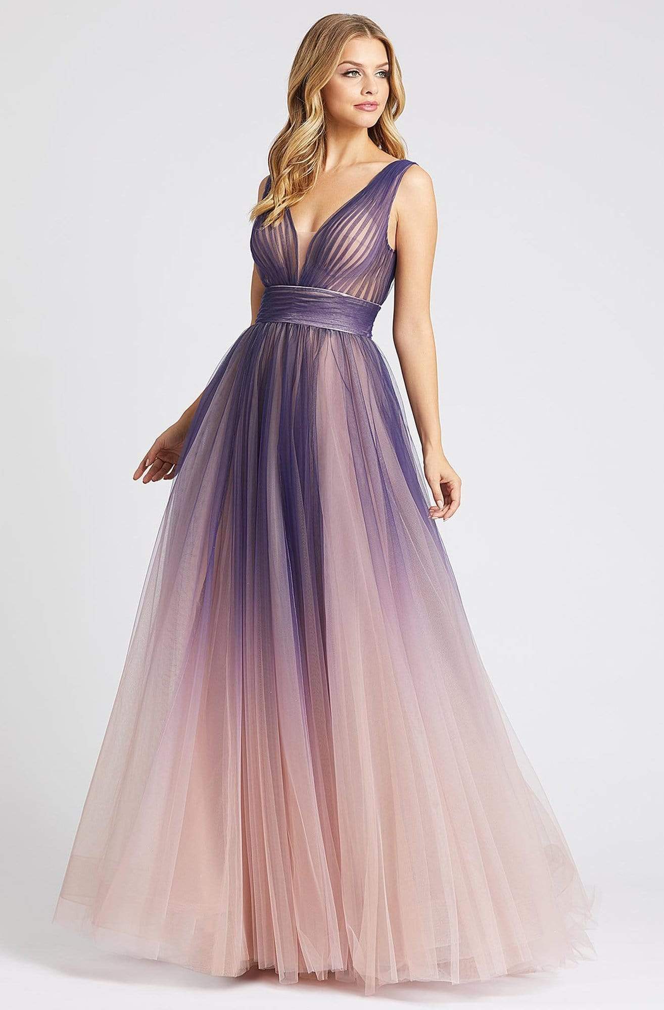 Ieena Duggal - 20221I Plunging V-Neck Pleated Ombre Gown
