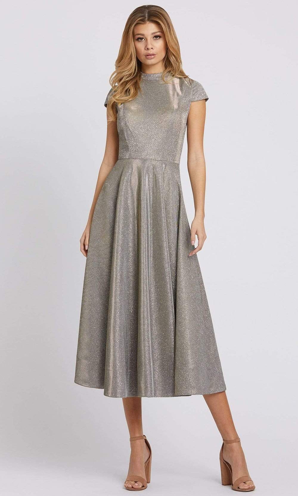 Ieena Duggal - 26151 Tea Length Metallic Glitter A-Line Dress
