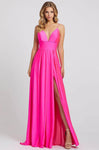 A-line V-neck Plunging Neck Back Zipper Slit Open-Back Sleeveless Spaghetti Strap Floor Length Prom Dress