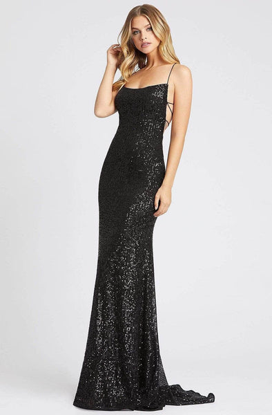 Scoop Neck Spaghetti Strap Natural Waistline Lace-Up Fitted Sequined Back Zipper Open-Back Sheath Sheath Dress/Evening Dress with a Brush/Sweep Train