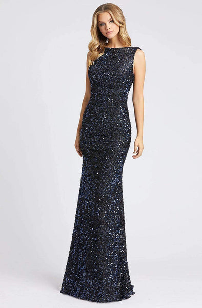 Natural Waistline Mermaid Gathered Draped Sequined Open-Back Bateau Neck Cowl Neck Sleeveless Dress with a Brush/Sweep Train