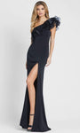 Sophisticated One Shoulder Tiered Back Zipper Open-Back Slit Draped Sheath Fall Floor Length Natural Waistline Sheath Dress with a Brush/Sweep Train With Ruffles