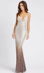 V-neck Open-Back Pleated Back Zipper Sequined Sheath Spaghetti Strap Natural Waistline Floor Length Sheath Dress