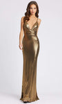 Tall V-neck Plunging Neck Sheath Natural Waistline Floor Length Sleeveless Spaghetti Strap Open-Back Hidden Back Zipper Metallic Sheath Dress/Evening Dress/Prom Dress with a Brush/Sweep Train