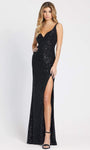 V-neck Sleeveless Natural Waistline Hidden Back Zipper Fitted Sequined Slit Sheath Floor Length Sheath Dress/Prom Dress