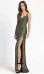 V-neck Natural Waistline Sleeveless Floor Length Sheath Fitted Sequined Slit Hidden Back Zipper Sheath Dress/Prom Dress