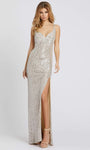 V-neck Floor Length Sheath Natural Waistline Sleeveless Hidden Back Zipper Slit Sequined Fitted Sheath Dress/Prom Dress