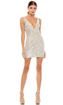 V-neck Cocktail Short Sequined Hidden Back Zipper Fitted V Back Ruched Natural Waistline Sleeveless Sheath Sheath Dress