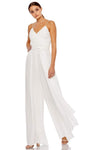 V-neck Floor Length Sleeveless Spaghetti Strap Natural Waistline Open-Back Back Zipper Ruched Flowy Jumpsuit