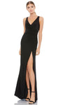 Modest V-neck Floor Length Sleeveless Sheath Back Zipper Ruched Fitted Slit Natural Waistline Sheath Dress/Prom Dress