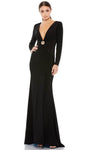 V-neck Fitted Plunging Neck Natural Waistline Long Sleeves Sheath Floor Length Sheath Dress/Evening Dress